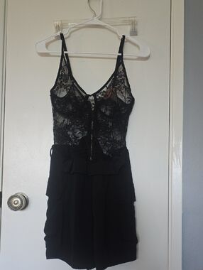Elegant Black Lace Romper with Spaghetti Straps